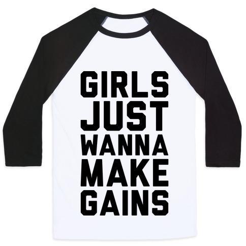 Virgin Teez  Baseball Tee Unisex Classic Baseball Tee / x-small / White/Black GIRLS JUST WANNA MAKE GAINS UNISEX CLASSIC BASEBALL TEE