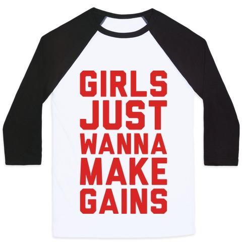 Virgin Teez  Baseball Tee Unisex Classic Baseball Tee / x-small / White/Black GIRLS JUST WANNA MAKE GAINS UNISEX CLASSIC BASEBALL TEE