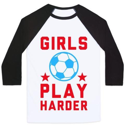 Virgin Teez  Baseball Tee Unisex Classic Baseball Tee / x-small / White/Black GIRLS PLAY HARDER UNISEX CLASSIC BASEBALL TEE
