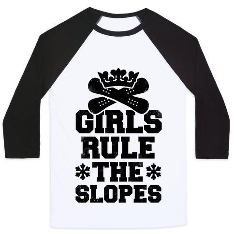 Virgin Teez  Baseball Tee Unisex Classic Baseball Tee / x-small / White/Black GIRLS RULE THE SNOWBOARDING SLOPES VINTAGE STYLE UNISEX CLASSIC BASEBALL TEE