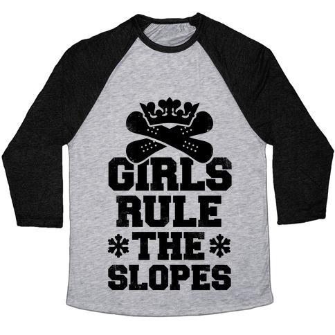 Virgin Teez  Baseball Tee Unisex Tri-Blend Baseball Tee / small / Athletic Gray / Black GIRLS RULE THE SNOWBOARDING SLOPES VINTAGE STYLE UNISEX TRI-BLEND BASEBALL TEE