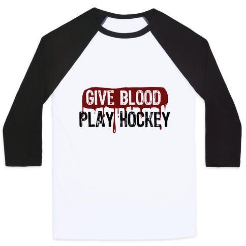 Virgin Teez  Baseball Tee Unisex Classic Baseball Tee / x-small / White/Black GIVE BLOOD; PLAY HOCKEY UNISEX CLASSIC BASEBALL TEE