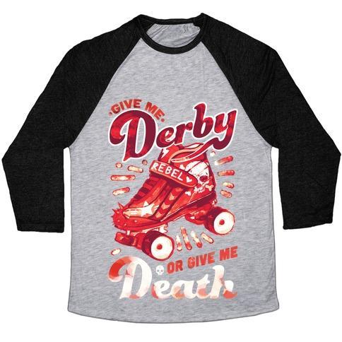 Virgin Teez  Baseball Tee Unisex Tri-Blend Baseball Tee / small / Athletic Gray / Black GIVE ME DERBY OR GIVE ME DEATH UNISEX TRI-BLEND BASEBALL TEE