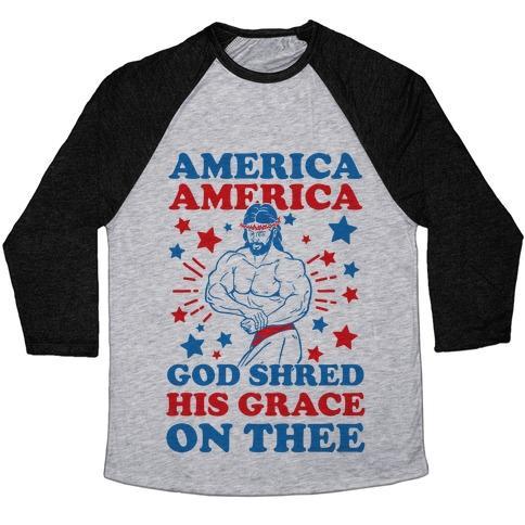 Virgin Teez  Baseball Tee Unisex Tri-Blend Baseball Tee / small / Athletic Gray / Black GOD SHRED HIS GRACE ON THEE UNISEX TRI-BLEND BASEBALL TEE