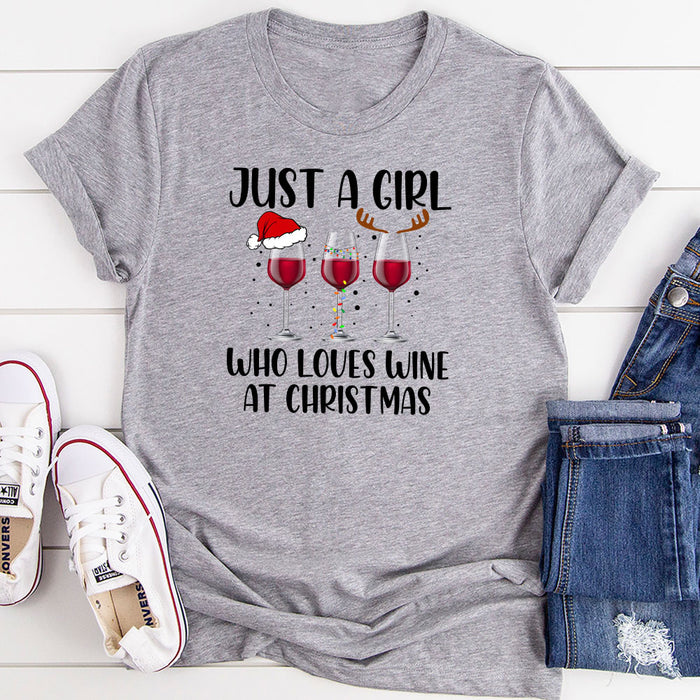 Just A Girl Who Loves Wine At Christmas T-Shirt