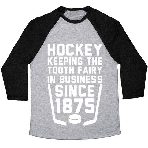 Virgin Teez  Baseball Tee Unisex Tri-Blend Baseball Tee / small / Athletic Gray / Black HOCKEY: KEEPING THE TOOTH FAIRY IN BUSINESS UNISEX TRI-BLEND BASEBALL TEE