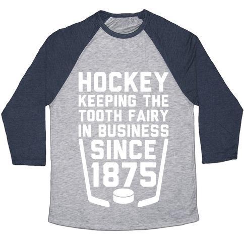Virgin Teez  Baseball Tee Unisex Tri-Blend Baseball Tee / small / Athletic Gray / Navy HOCKEY: KEEPING THE TOOTH FAIRY IN BUSINESS UNISEX TRI-BLEND BASEBALL TEE