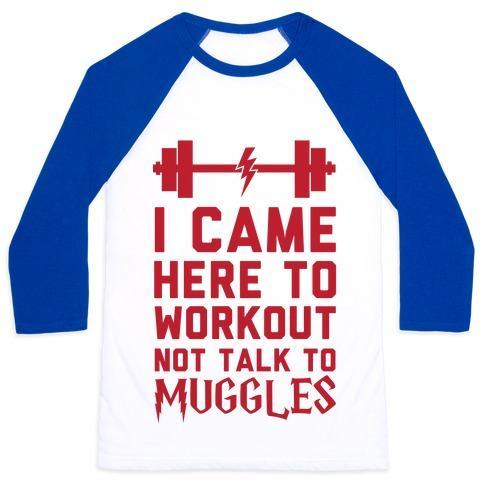 Virgin Teez  Baseball Tee Unisex Classic Baseball Tee / x-small / White/Blue I CAME HERE TO WORKOUT NOT TALK TO MUGGLES UNISEX CLASSIC BASEBALL TEE