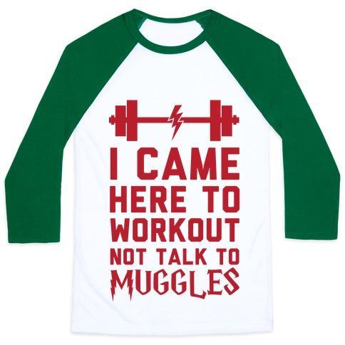 Virgin Teez  Baseball Tee Unisex Classic Baseball Tee / x-small / White/Dark Green I CAME HERE TO WORKOUT NOT TALK TO MUGGLES UNISEX CLASSIC BASEBALL TEE