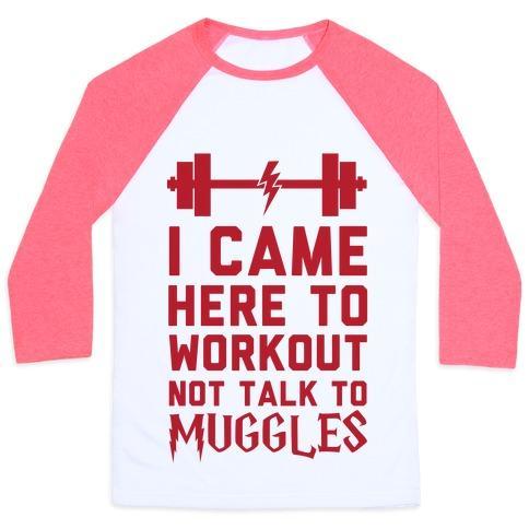 Virgin Teez  Baseball Tee Unisex Classic Baseball Tee / x-small / White/Neon Pink I CAME HERE TO WORKOUT NOT TALK TO MUGGLES UNISEX CLASSIC BASEBALL TEE