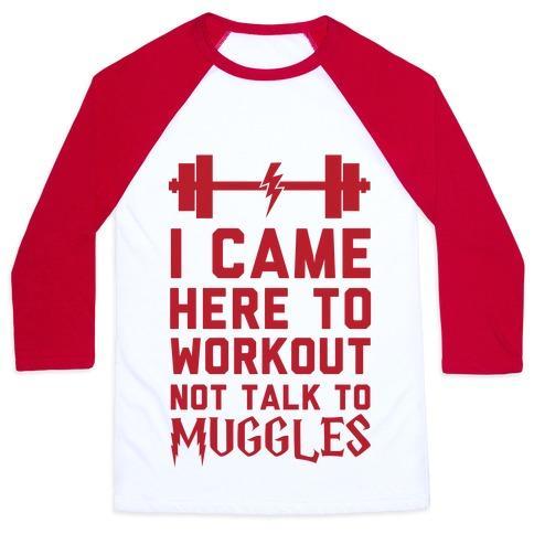 Virgin Teez  Baseball Tee Unisex Classic Baseball Tee / x-small / White/Red I CAME HERE TO WORKOUT NOT TALK TO MUGGLES UNISEX CLASSIC BASEBALL TEE