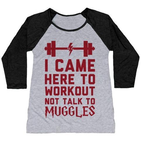 Virgin Teez  Baseball Tee Women's Tri-Blend Baseball Tee / small / Athletic Gray / Black I CAME HERE TO WORKOUT NOT TALK TO MUGGLES WOMEN'S TRI-BLEND BASEBALL TEE