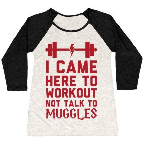 Virgin Teez  Baseball Tee Women's Tri-Blend Baseball Tee / small / Oatmeal / Black I CAME HERE TO WORKOUT NOT TALK TO MUGGLES WOMEN'S TRI-BLEND BASEBALL TEE