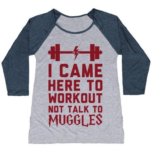 Virgin Teez  Baseball Tee Women's Tri-Blend Baseball Tee / small / Athletic Gray / Navy I CAME HERE TO WORKOUT NOT TALK TO MUGGLES WOMEN'S TRI-BLEND BASEBALL TEE