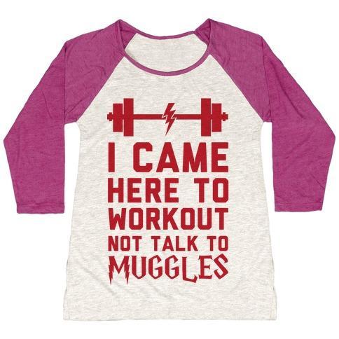 Virgin Teez  Baseball Tee Women's Tri-Blend Baseball Tee / small / Oatmeal / Berry I CAME HERE TO WORKOUT NOT TALK TO MUGGLES WOMEN'S TRI-BLEND BASEBALL TEE