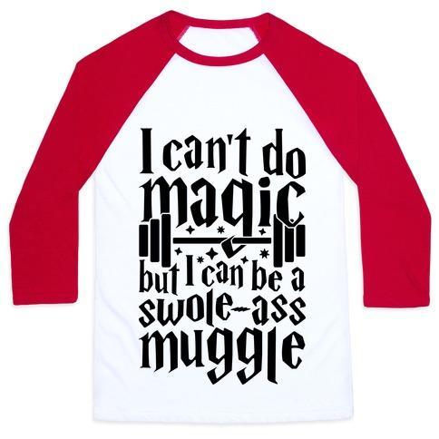 Virgin Teez  Baseball Tee Unisex Classic Baseball Tee / x-small / White/Red I CAN BE A SWOLE-ASS MUGGLE UNISEX CLASSIC BASEBALL TEE