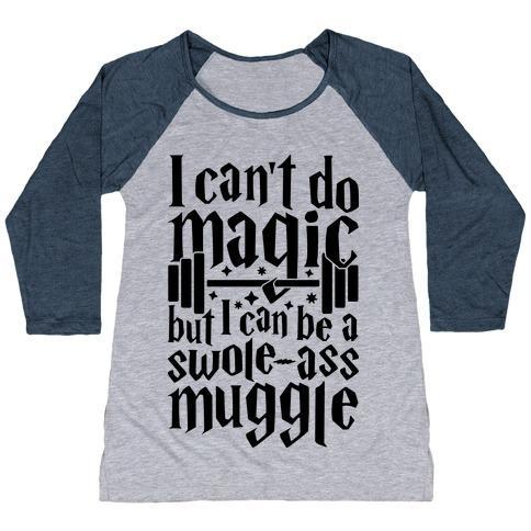 Virgin Teez  Baseball Tee Women's Tri-Blend Baseball Tee / small / Athletic Gray / Navy I CAN BE A SWOLE-ASS MUGGLE WOMEN'S TRI-BLEND BASEBALL TEE