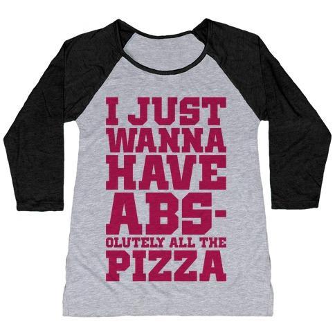 Virgin Teez  Baseball Tee Women's Tri-Blend Baseball Tee / small / Athletic Gray / Black I JUST WANT ABS-OLUTELY ALL THE PIZZA WOMEN'S TRI-BLEND BASEBALL TEE
