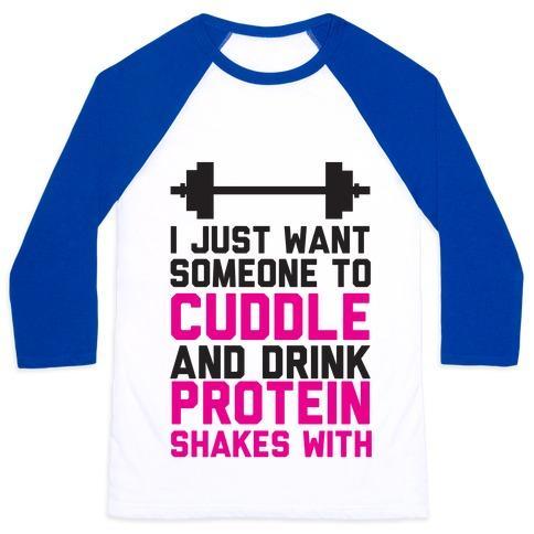 Virgin Teez  Baseball Tee Unisex Classic Baseball Tee / x-small / White/Blue I JUST WANT SOMEONE TO CUDDLE AND DRINK PROTEIN SHAKES WITH UNISEX CLASSIC BASEBALL TEE