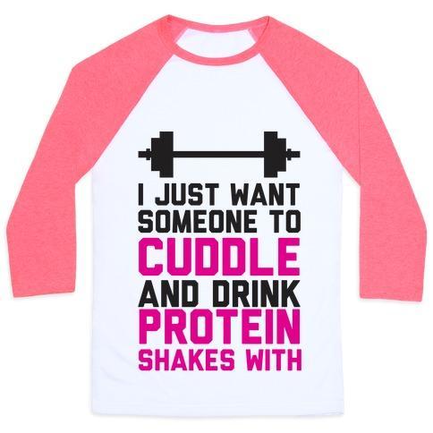 Virgin Teez  Baseball Tee Unisex Classic Baseball Tee / x-small / White/Neon Pink I JUST WANT SOMEONE TO CUDDLE AND DRINK PROTEIN SHAKES WITH UNISEX CLASSIC BASEBALL TEE