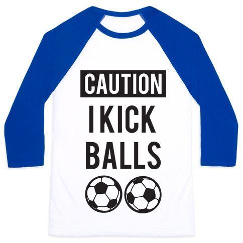 Virgin Teez  Baseball Tee Unisex Classic Baseball Tee / x-small / White/Blue I KICK BALLS UNISEX CLASSIC BASEBALL TEE