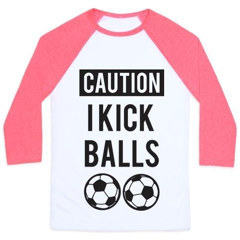 Virgin Teez  Baseball Tee Unisex Classic Baseball Tee / x-small / White/Neon Pink I KICK BALLS UNISEX CLASSIC BASEBALL TEE