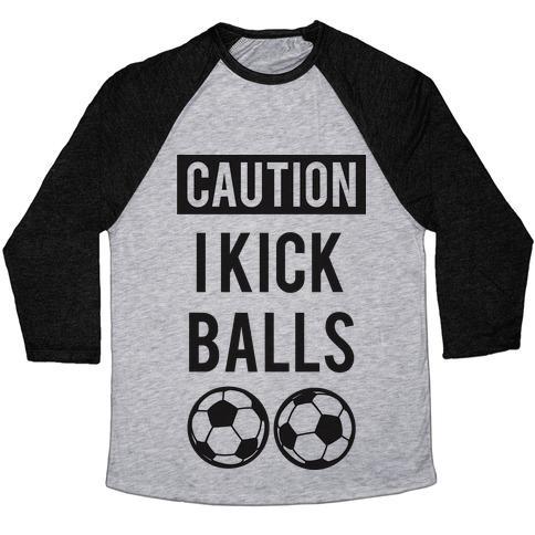 Virgin Teez  Baseball Tee Unisex Tri-Blend Baseball Tee / small / Athletic Gray / Black I KICK BALLS UNISEX TRI-BLEND BASEBALL TEE