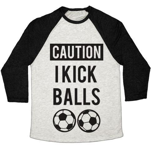 Virgin Teez  Baseball Tee Unisex Tri-Blend Baseball Tee / small / Oatmeal / Black I KICK BALLS UNISEX TRI-BLEND BASEBALL TEE
