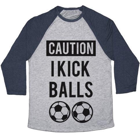 Virgin Teez  Baseball Tee Unisex Tri-Blend Baseball Tee / small / Athletic Gray / Navy I KICK BALLS UNISEX TRI-BLEND BASEBALL TEE