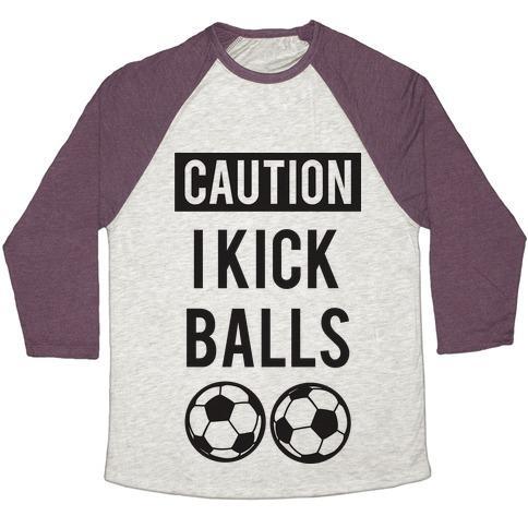 Virgin Teez  Baseball Tee Unisex Tri-Blend Baseball Tee / small / Oatmeal / Maroon I KICK BALLS UNISEX TRI-BLEND BASEBALL TEE