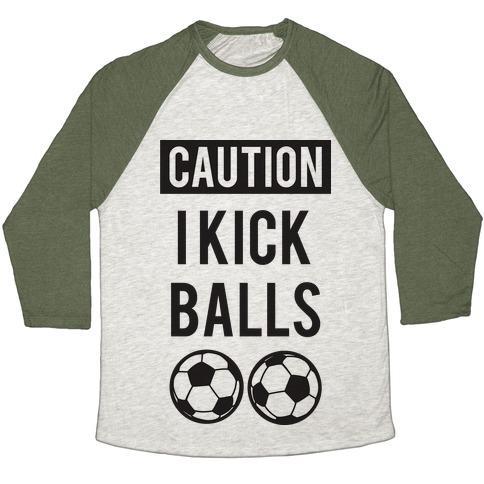 Virgin Teez  Baseball Tee Unisex Tri-Blend Baseball Tee / small / Oatmeal / Moss I KICK BALLS UNISEX TRI-BLEND BASEBALL TEE