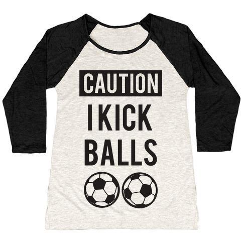 Virgin Teez  Baseball Tee Women's Tri-Blend Baseball Tee / small / Oatmeal / Black I KICK BALLS WOMEN'S TRI-BLEND BASEBALL TEE