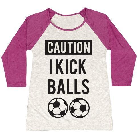 Virgin Teez  Baseball Tee Women's Tri-Blend Baseball Tee / small / Oatmeal / Berry I KICK BALLS WOMEN'S TRI-BLEND BASEBALL TEE