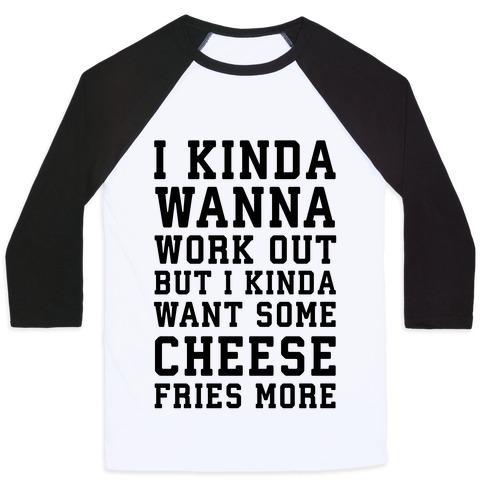 Virgin Teez  Baseball Tee Unisex Classic Baseball Tee / x-small / White/Black I KINDA WANNA WORK OUT UNISEX CLASSIC BASEBALL TEE