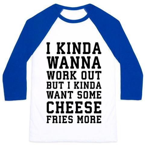 Virgin Teez  Baseball Tee Unisex Classic Baseball Tee / x-small / White/Blue I KINDA WANNA WORK OUT UNISEX CLASSIC BASEBALL TEE