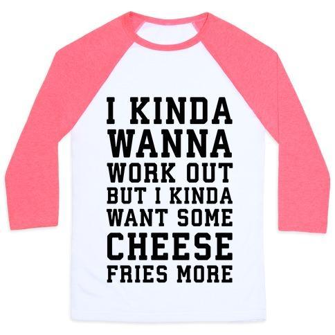 Virgin Teez  Baseball Tee Unisex Classic Baseball Tee / x-small / White/Neon Pink I KINDA WANNA WORK OUT UNISEX CLASSIC BASEBALL TEE