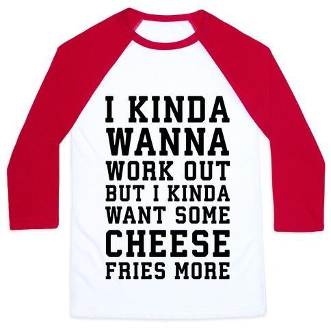 Virgin Teez  Baseball Tee Unisex Classic Baseball Tee / x-small / White/Red I KINDA WANNA WORK OUT UNISEX CLASSIC BASEBALL TEE