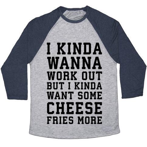 Virgin Teez  Baseball Tee Unisex Tri-Blend Baseball Tee / small / Athletic Gray / Navy I KINDA WANNA WORK OUT UNISEX TRI-BLEND BASEBALL TEE