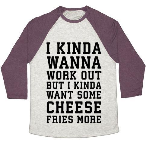 Virgin Teez  Baseball Tee Unisex Tri-Blend Baseball Tee / small / Oatmeal / Maroon I KINDA WANNA WORK OUT UNISEX TRI-BLEND BASEBALL TEE