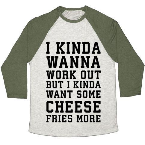 Virgin Teez  Baseball Tee Unisex Tri-Blend Baseball Tee / small / Oatmeal / Moss I KINDA WANNA WORK OUT UNISEX TRI-BLEND BASEBALL TEE