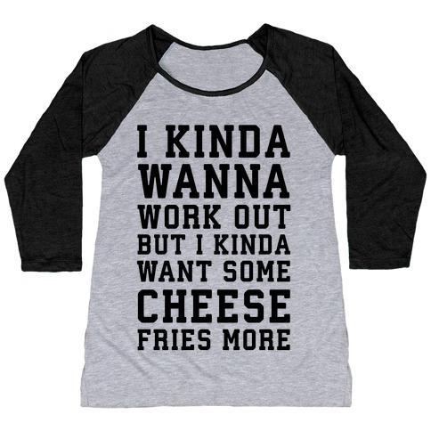 Virgin Teez  Baseball Tee Women's Tri-Blend Baseball Tee / small / Athletic Gray / Black I KINDA WANNA WORK OUT WOMEN'S TRI-BLEND BASEBALL TEE