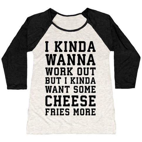 Virgin Teez  Baseball Tee Women's Tri-Blend Baseball Tee / small / Oatmeal / Black I KINDA WANNA WORK OUT WOMEN'S TRI-BLEND BASEBALL TEE