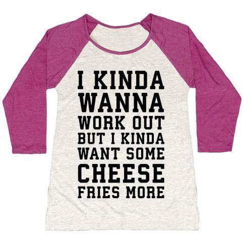 Virgin Teez  Baseball Tee Women's Tri-Blend Baseball Tee / small / Oatmeal / Berry I KINDA WANNA WORK OUT WOMEN'S TRI-BLEND BASEBALL TEE