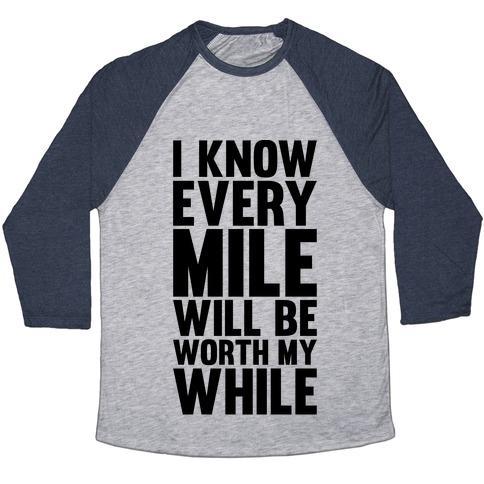 Virgin Teez  Baseball Tee Unisex Tri-Blend Baseball Tee / small / Athletic Gray / Navy I KNOW EVERY MILE WILL BE WORTH MY WHILE UNISEX TRI-BLEND BASEBALL TEE