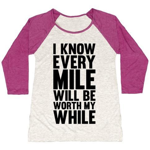 Virgin Teez  Baseball Tee Women's Tri-Blend Baseball Tee / small / Oatmeal / Berry I KNOW EVERY MILE WILL BE WORTH MY WHILE WOMEN'S TRI-BLEND BASEBALL TEE