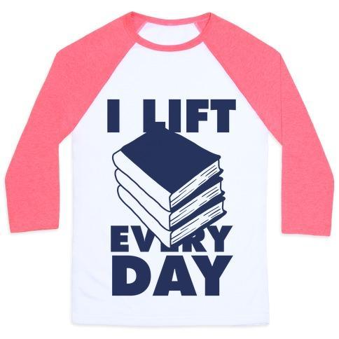 Virgin Teez  Baseball Tee Unisex Classic Baseball Tee / x-small / White/Neon Pink I LIFT (BOOKS) EVERY DAY UNISEX CLASSIC BASEBALL TEE