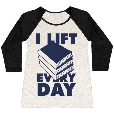 Virgin Teez  Baseball Tee Women's Tri-Blend Baseball Tee / small / Oatmeal / Black I LIFT (BOOKS) EVERY DAY WOMEN'S TRI-BLEND BASEBALL TEE