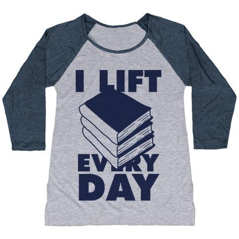 Virgin Teez  Baseball Tee Women's Tri-Blend Baseball Tee / small / Athletic Gray / Navy I LIFT (BOOKS) EVERY DAY WOMEN'S TRI-BLEND BASEBALL TEE