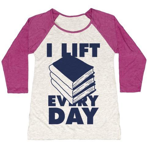 Virgin Teez  Baseball Tee Women's Tri-Blend Baseball Tee / small / Oatmeal / Berry I LIFT (BOOKS) EVERY DAY WOMEN'S TRI-BLEND BASEBALL TEE