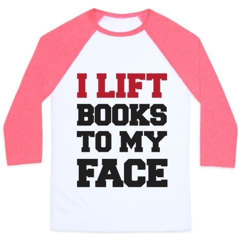 Virgin Teez  Baseball Tee Unisex Classic Baseball Tee / x-small / White/Neon Pink I LIFT BOOKS TO MY FACE UNISEX CLASSIC BASEBALL TEE